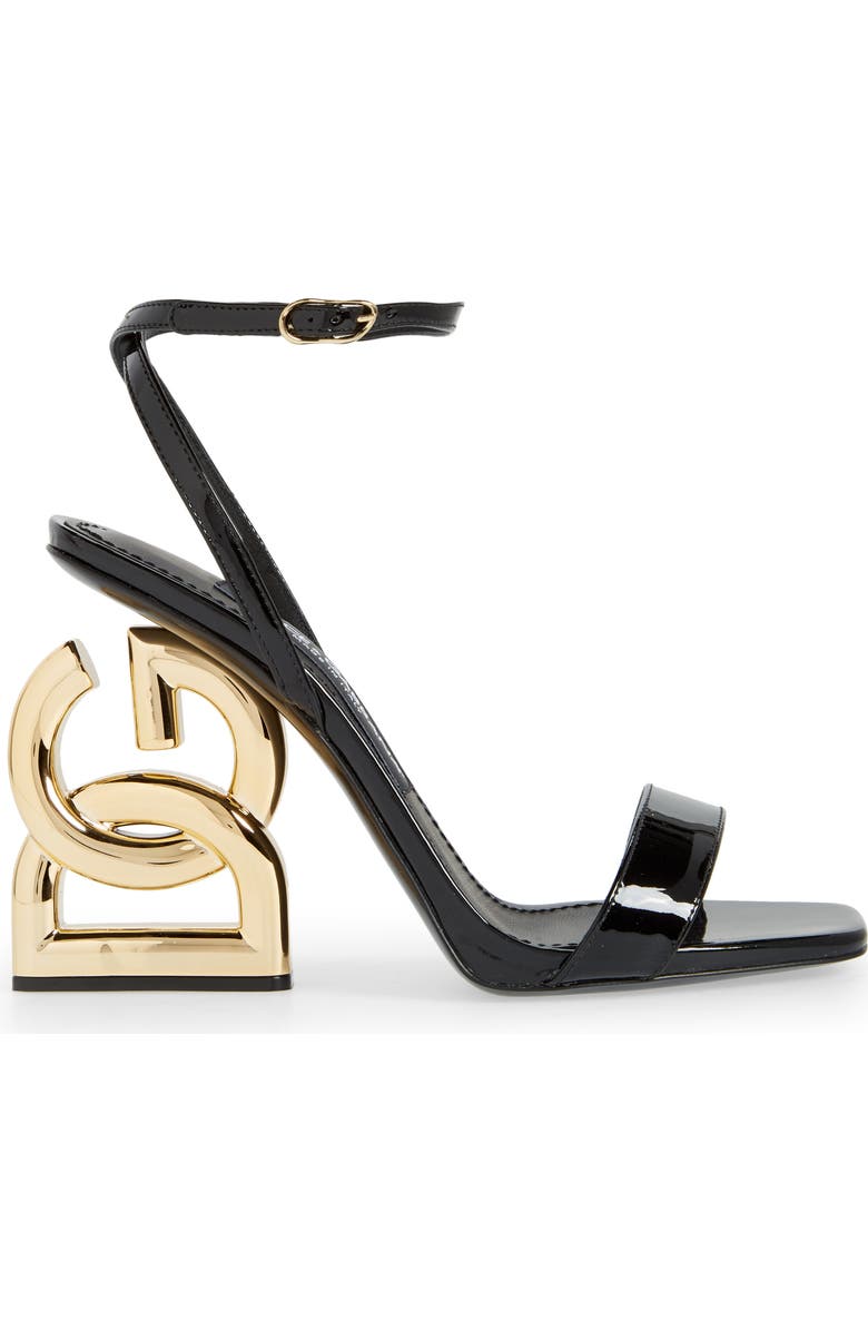 Dolce&Gabbana Logo Heel Ankle Strap Sandal, Alternate, color, Black