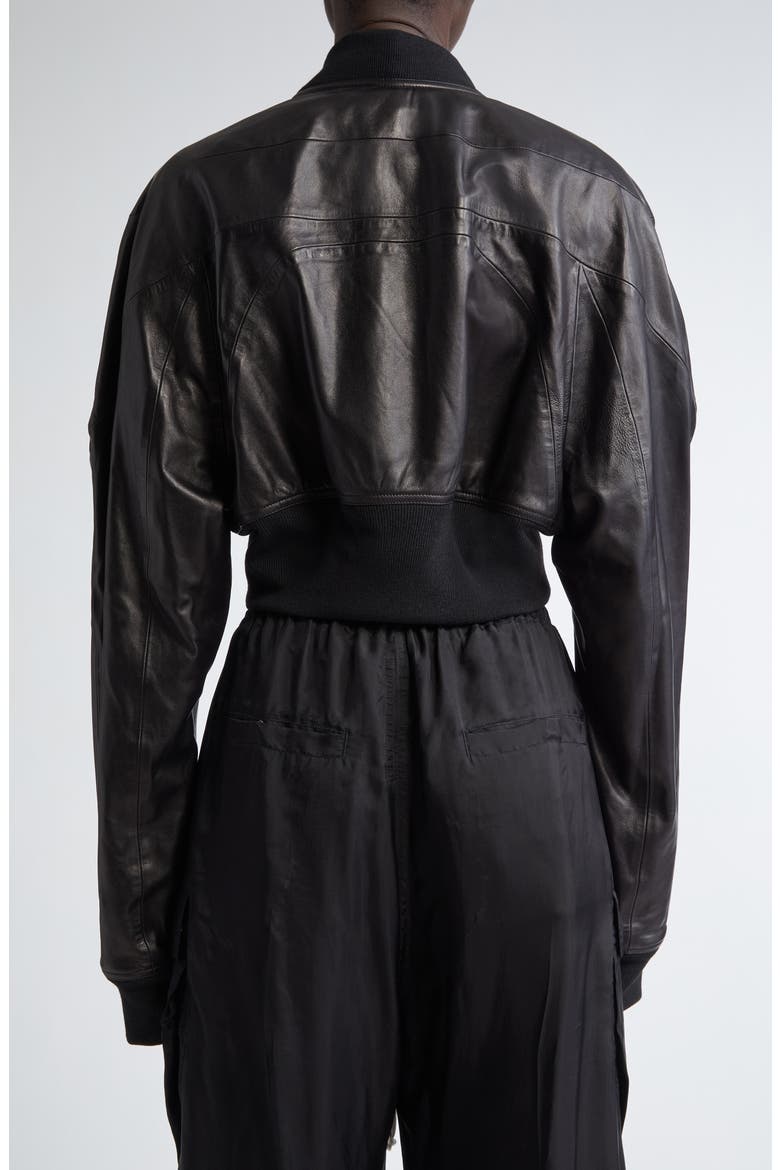 Girdered Leather Crop Bomber Jacket, Alternate, color, BLACK
