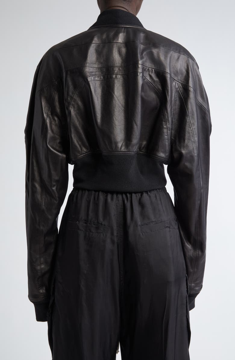 Rick Owens Girdered Leather Crop Bomber Jacket, Alternate, color,