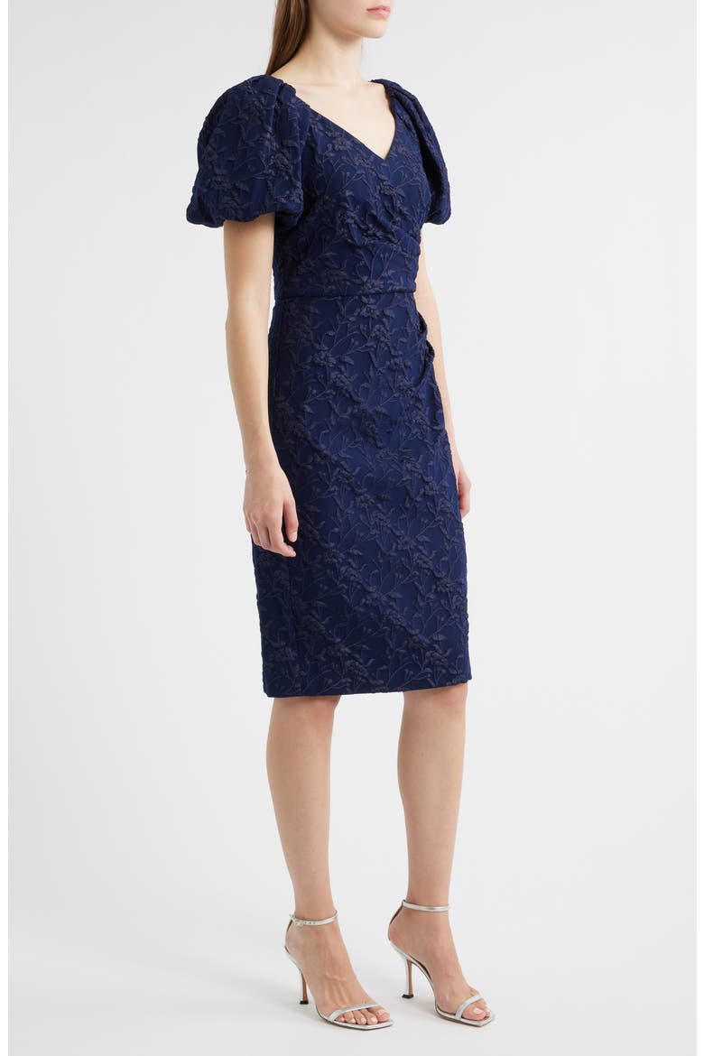 Floral Jacquard Cocktail Sheath Dress, Alternate, color, NAVY