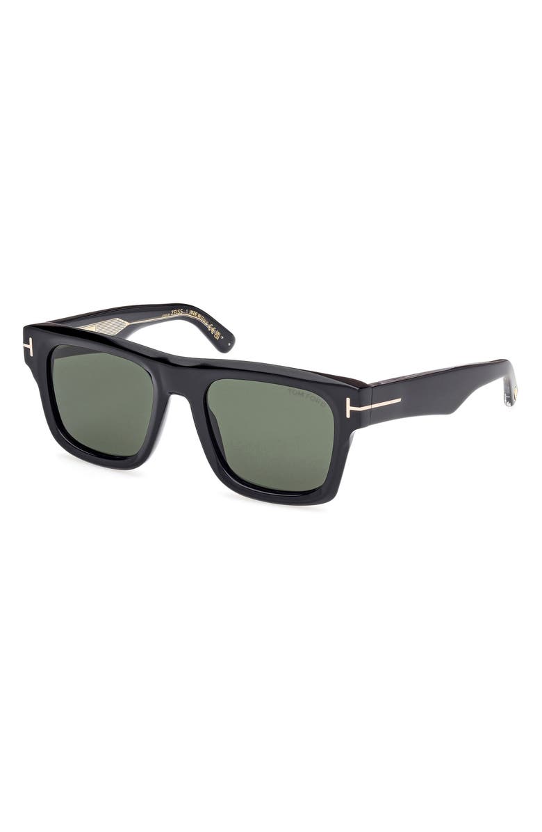 TOM FORD Icon 53mm Square Sunglasses, Alternate, color, Shiny Black / Green