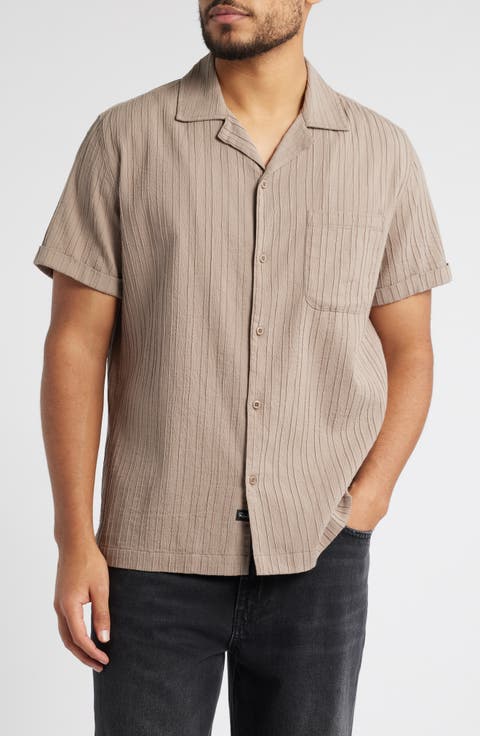 Ohana Short Sleeve Stretch Cotton Plissé Button-Up Shirt