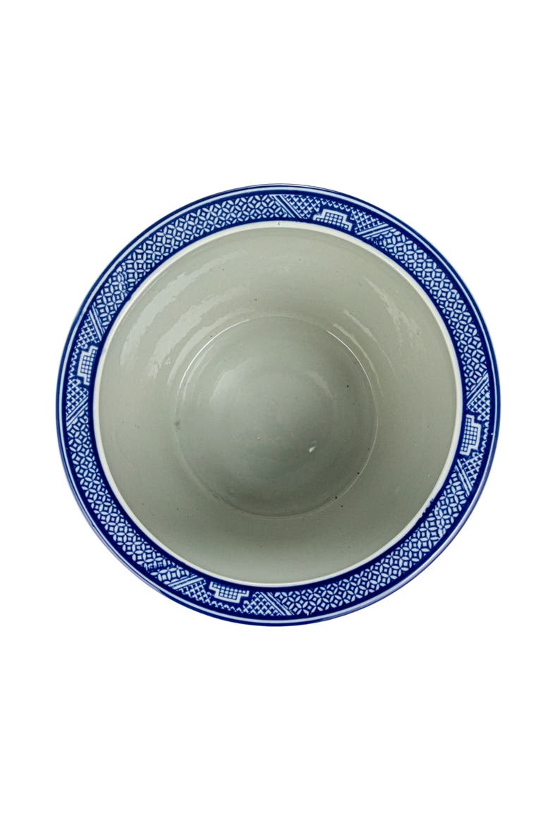 Hand-Painted Stoneware Planter, Blue and White, Alternate, color, Blue