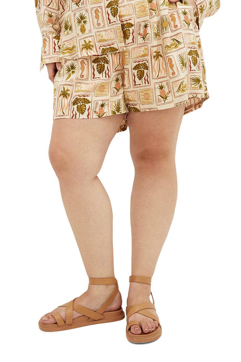 Bella Print Woven Shorts, Alternate, color, COOL TROPICS