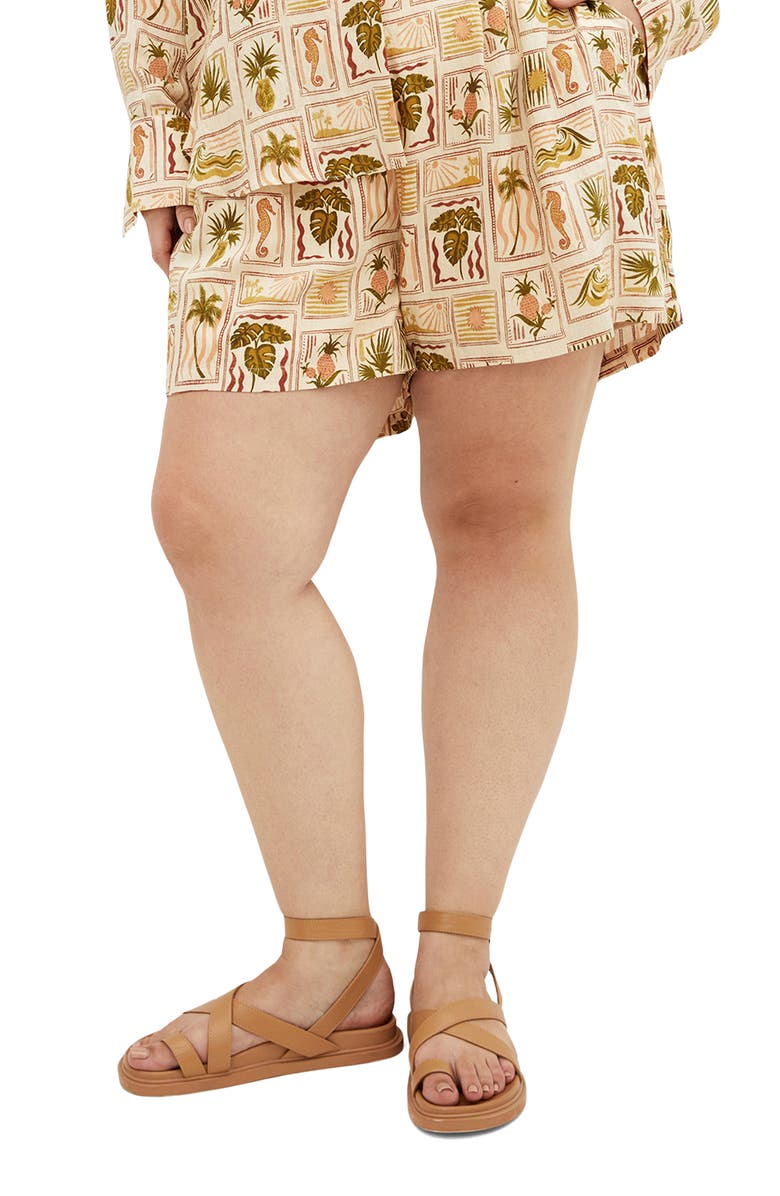 City Chic Bella Print Woven Shorts, Alternate, color, Cool Tropics