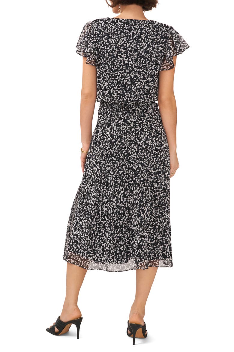 Smocked Waist Flutter Sleeve Midi Dress, Alternate, color, RICH BLACK