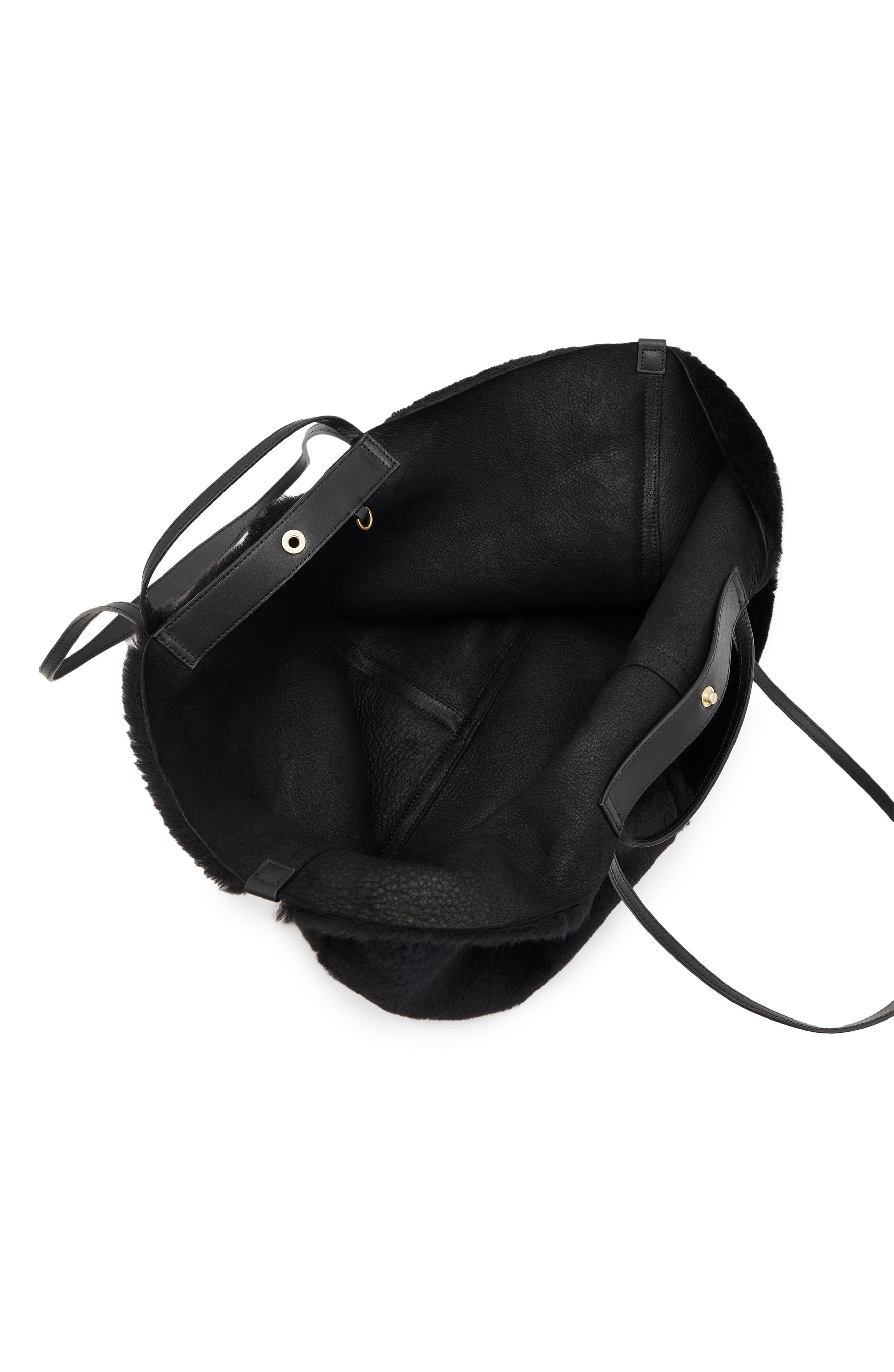 Hannah Genuine Shearling Tote, Alternate, color, BLACK
