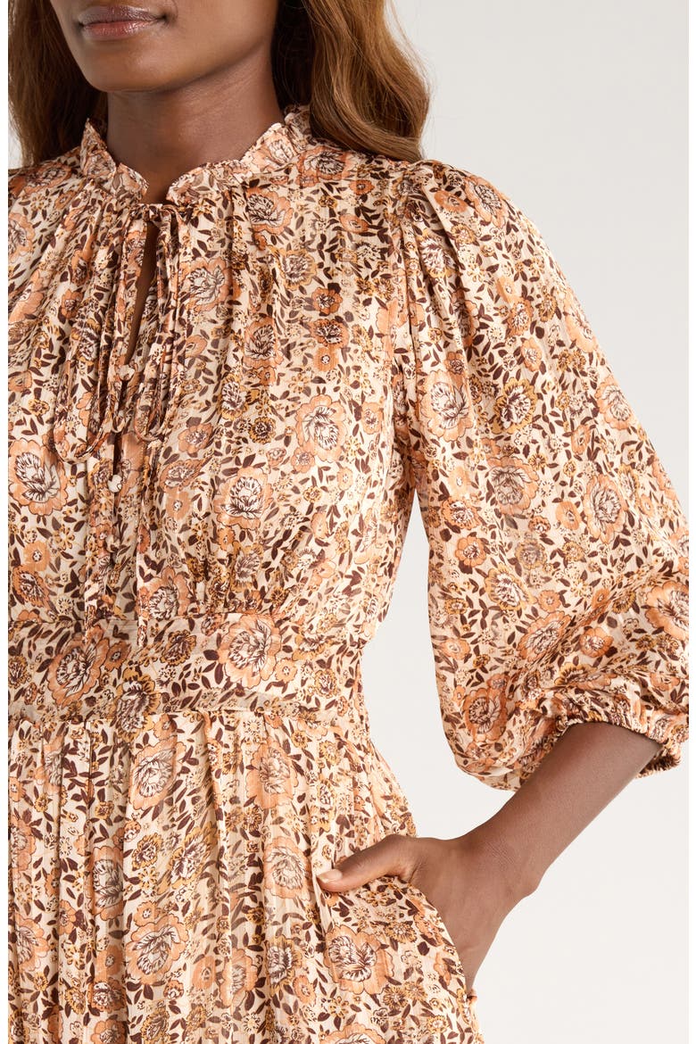 Print Long Sleeve Tiered Maxi Dress, Alternate, color, TAUPE FLORAL