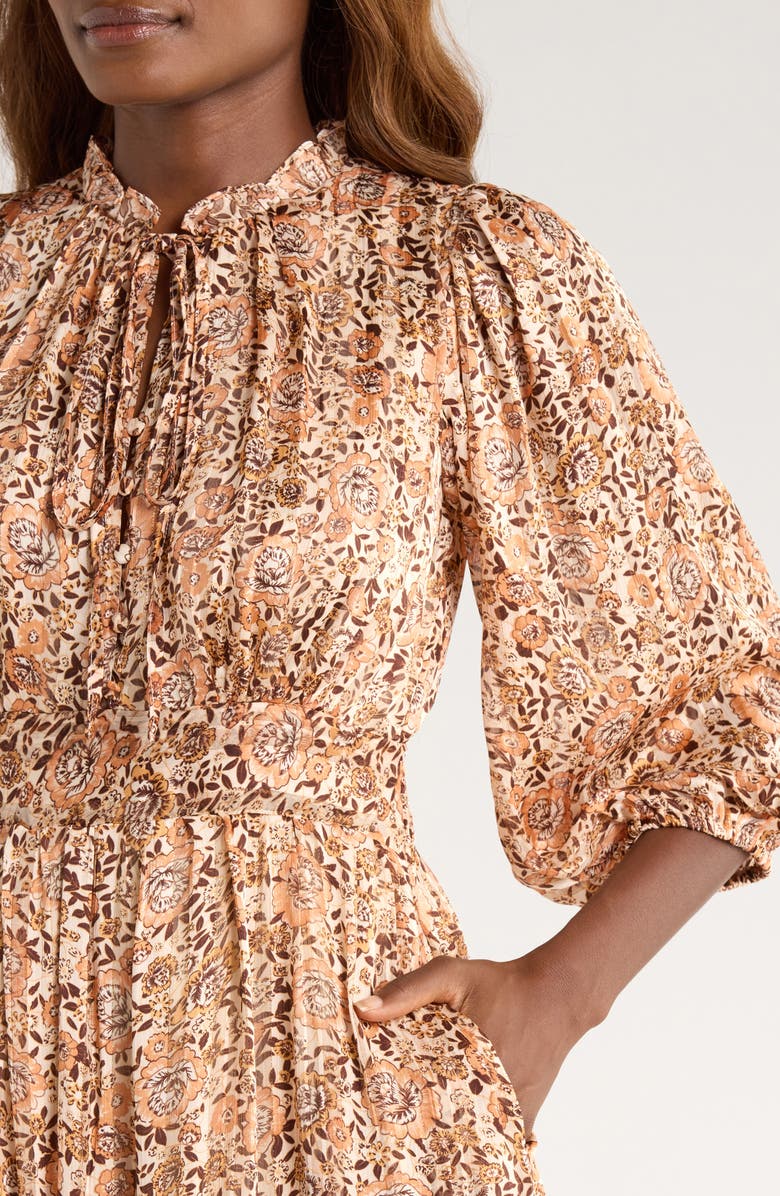 MELLODAY Print Long Sleeve Tiered Maxi Dress, Alternate, color, Taupe Floral