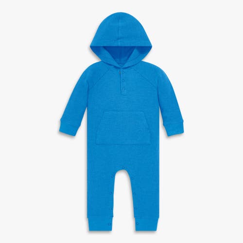 Primary Baby Heathered Waffle Henley Romper In Blue