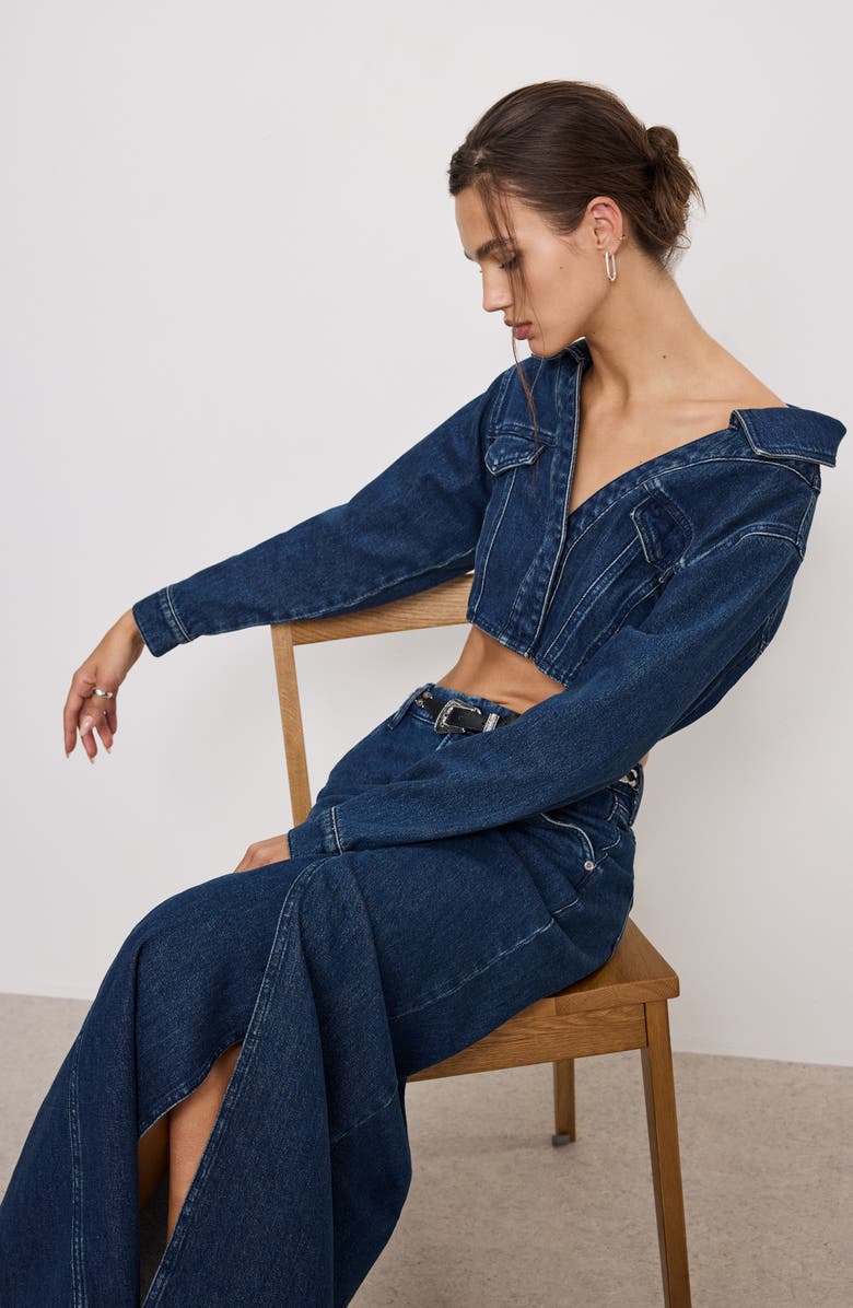 Good American Denim Fit & Flare Skirt, Alternate, color, Indigo724