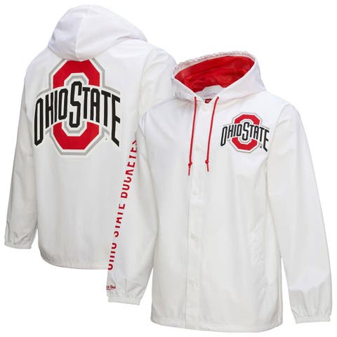 Men's Mitchell & Ness  White Ohio State Buckeyes Coaches Full-Snap Hoodie Jacket