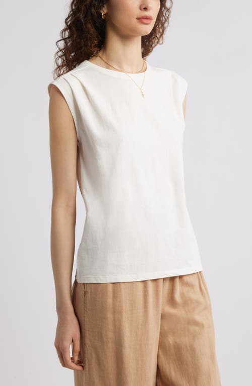 Treasure & Bond Pleat Shoulder Cotton Tank In Ivory Egret
