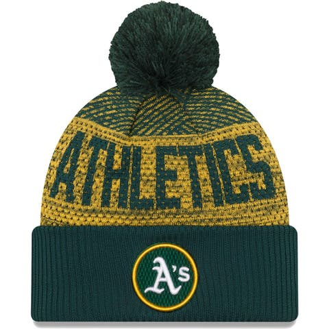 Men's New Era Green Oakland Athletics Authentic Collection Sport Cuffed Knit Hat with Pom