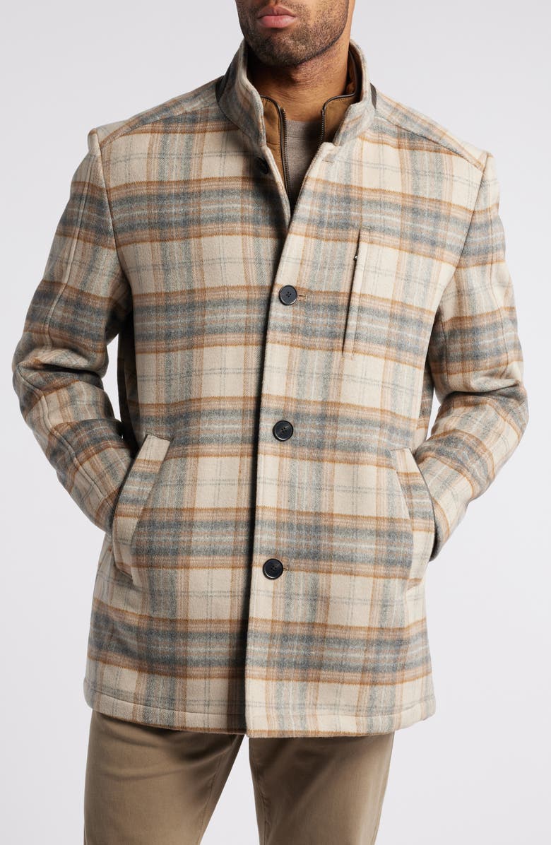Johnston & Murphy Upton Plaid Car Coat with Removable Bib, Alternate, color, 