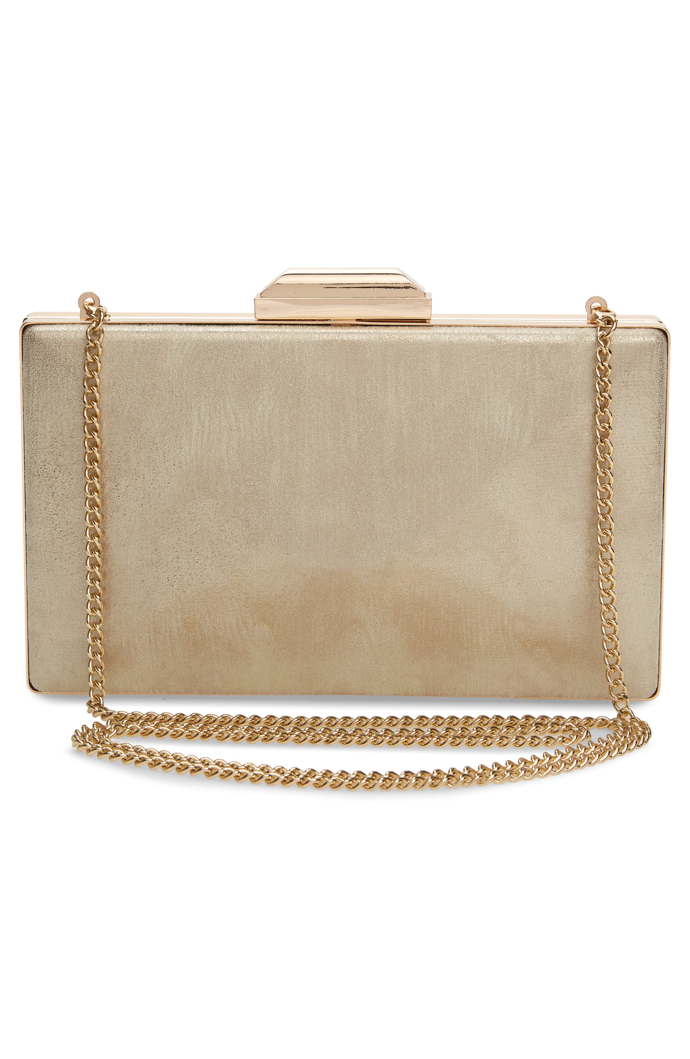 Geometric Faux Leather Minaudière, Alternate, color, GOLD