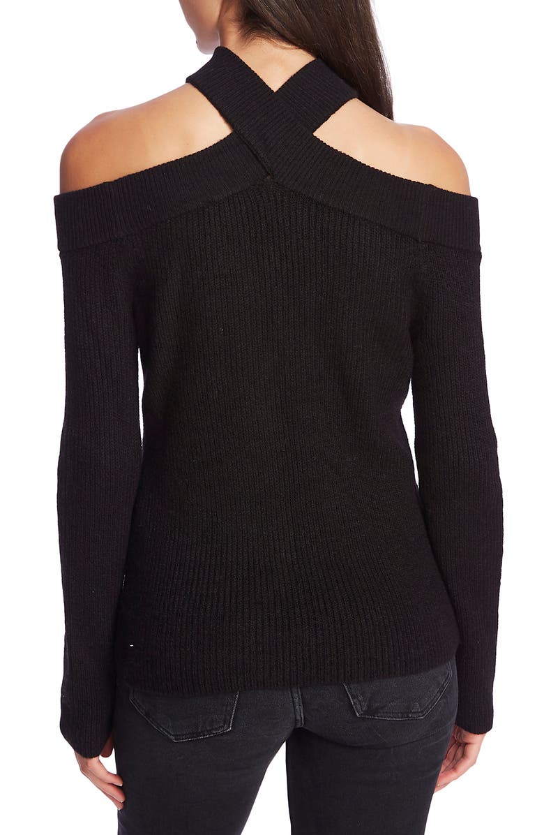 1.STATE Cross Neck Cold Shoulder Cotton Blend Sweater, Alternate, color,