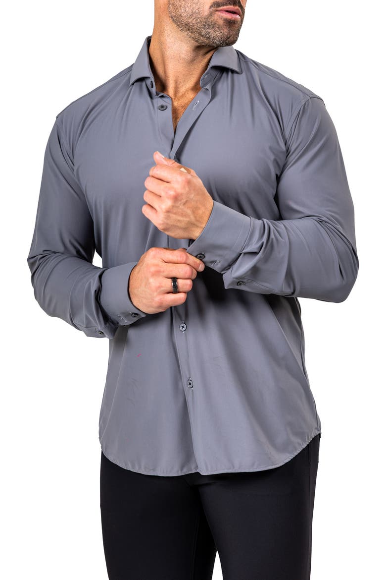 Eins Shaped Fit Marthy3014 Grey Knit Button-Up Shirt, Alternate, color, GREY