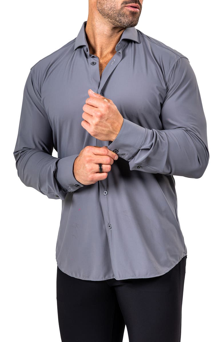 Maceoo Eins Shaped Fit Marthy3014 Grey Knit Button-Up Shirt, Alternate, color, 