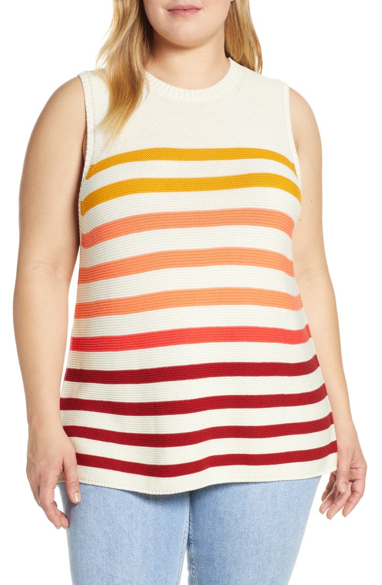 Lucky Brand Ombré Stripe Linen Blend Sweater Shell, Main, color, 