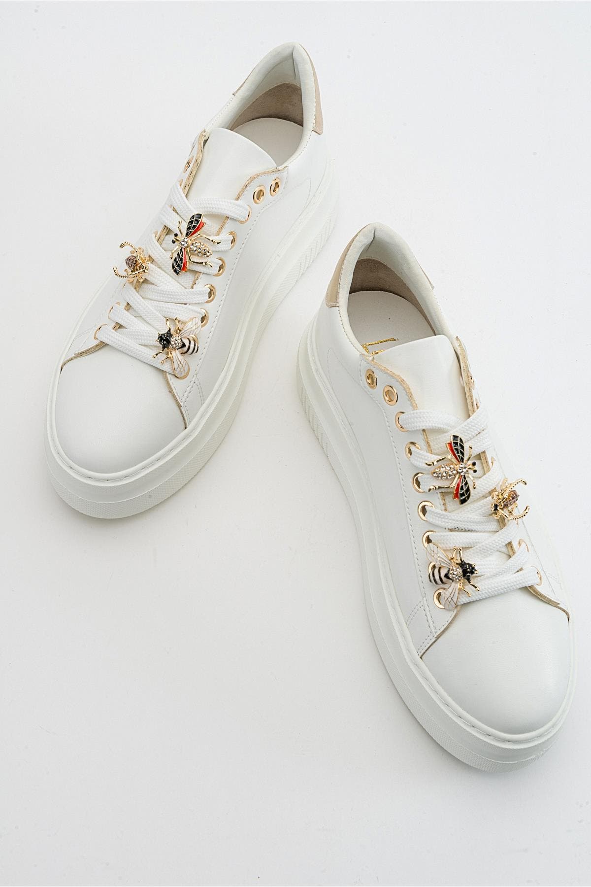 Ater Bee Buckle Sneakers, Alternate, color, White Faux Leather