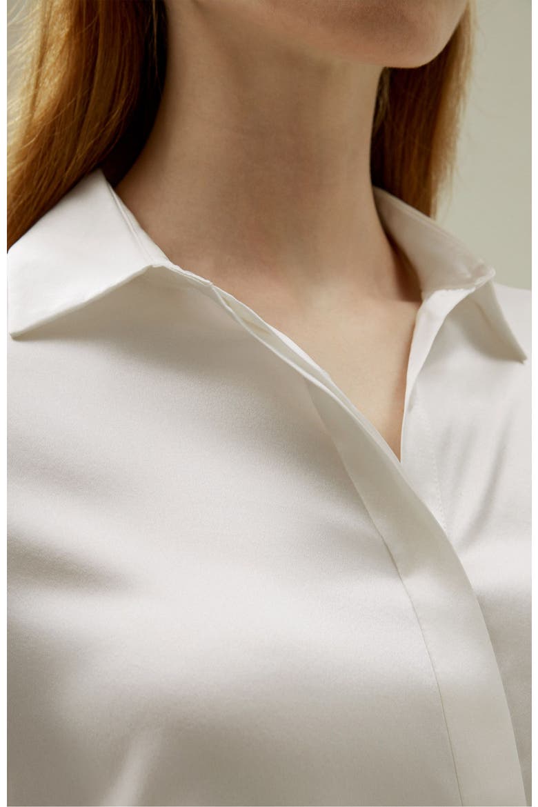 Women's Basic Concealed Placket Silk Shirt, Alternate, color, Natural white
