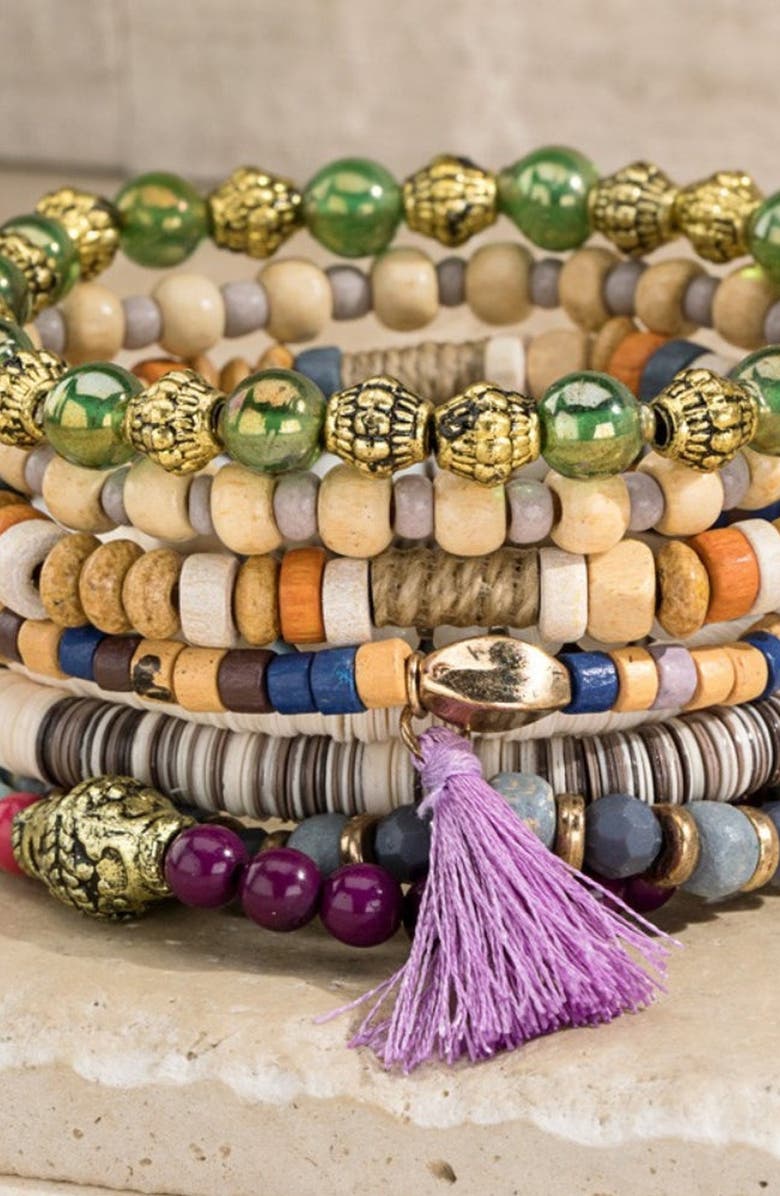 Humanist Beauty Abundance Stacking Bracelet Set, Alternate, color, Mauve / Green / Brown