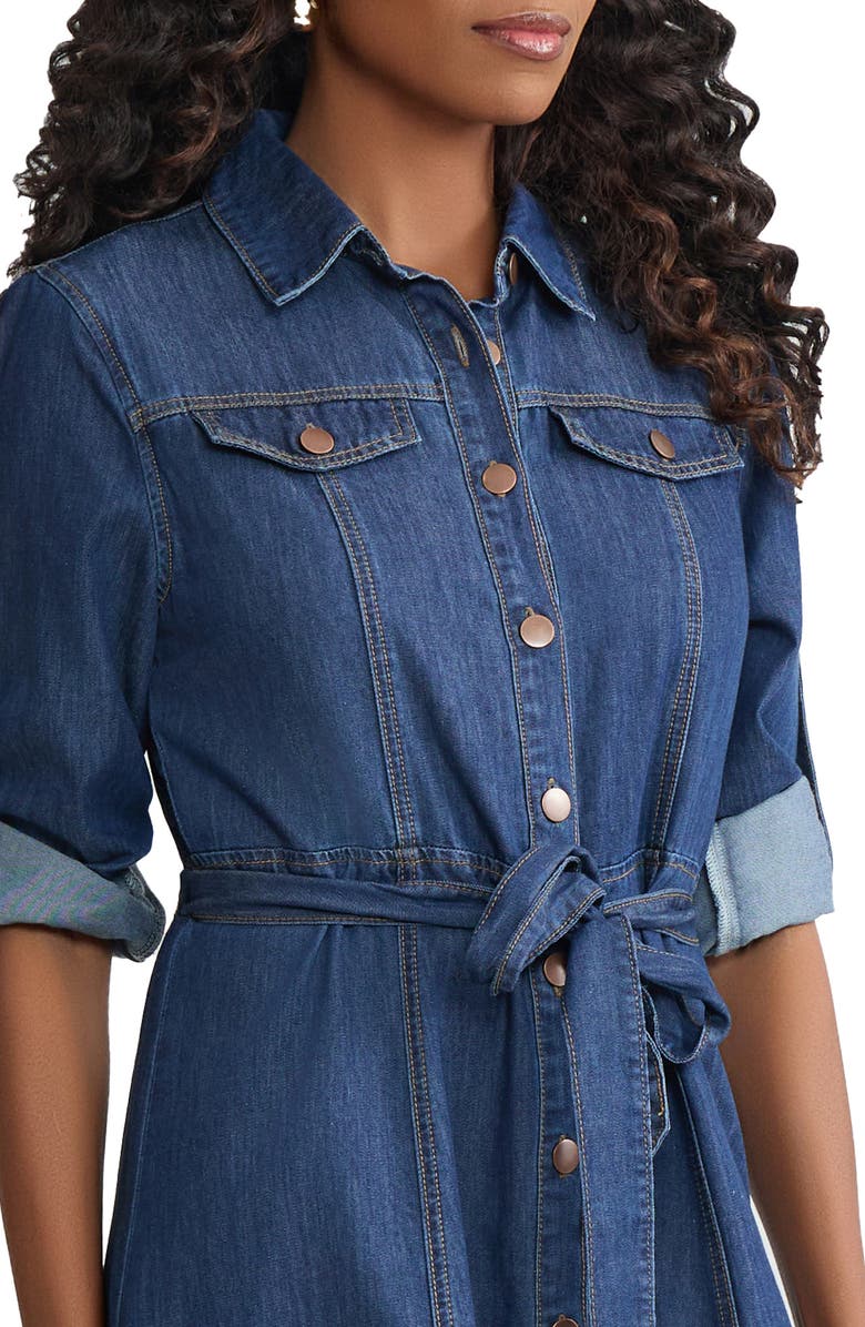 Jones New York Tie Waist Denim Midi Shirtdress, Alternate, color, 