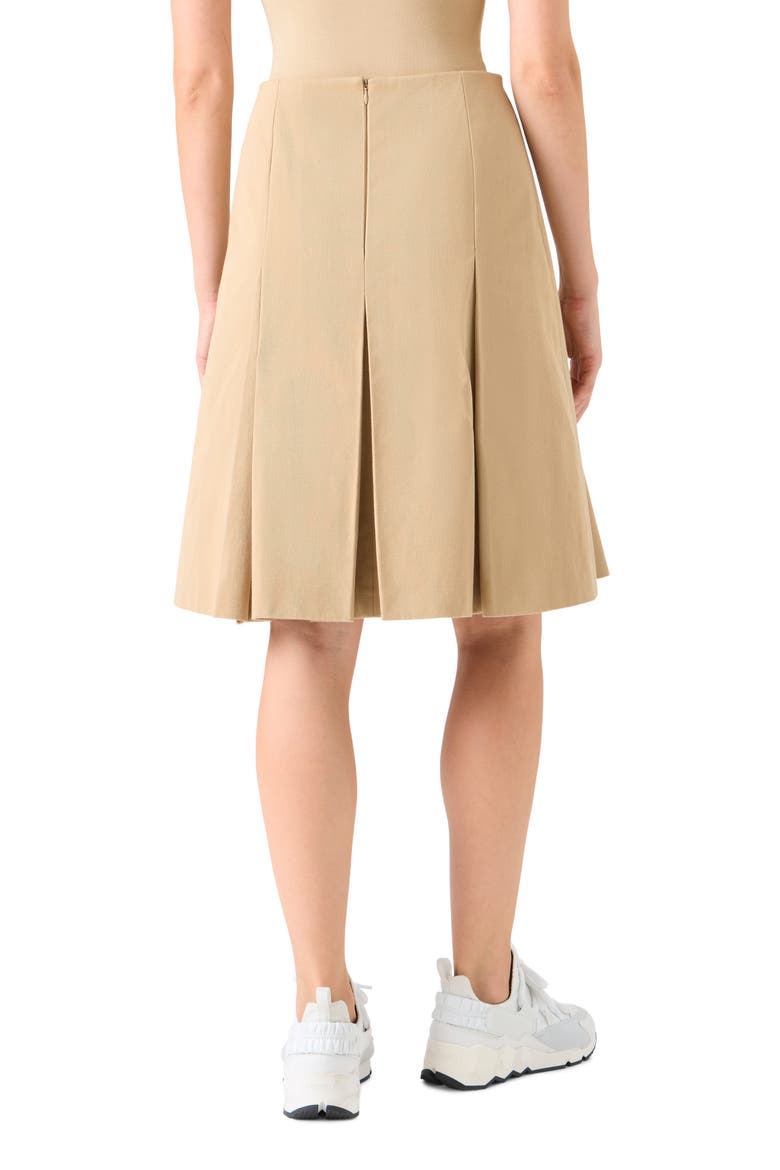 Pleated Cotton Twill A-Line Skirt, Alternate, color, BEIGE