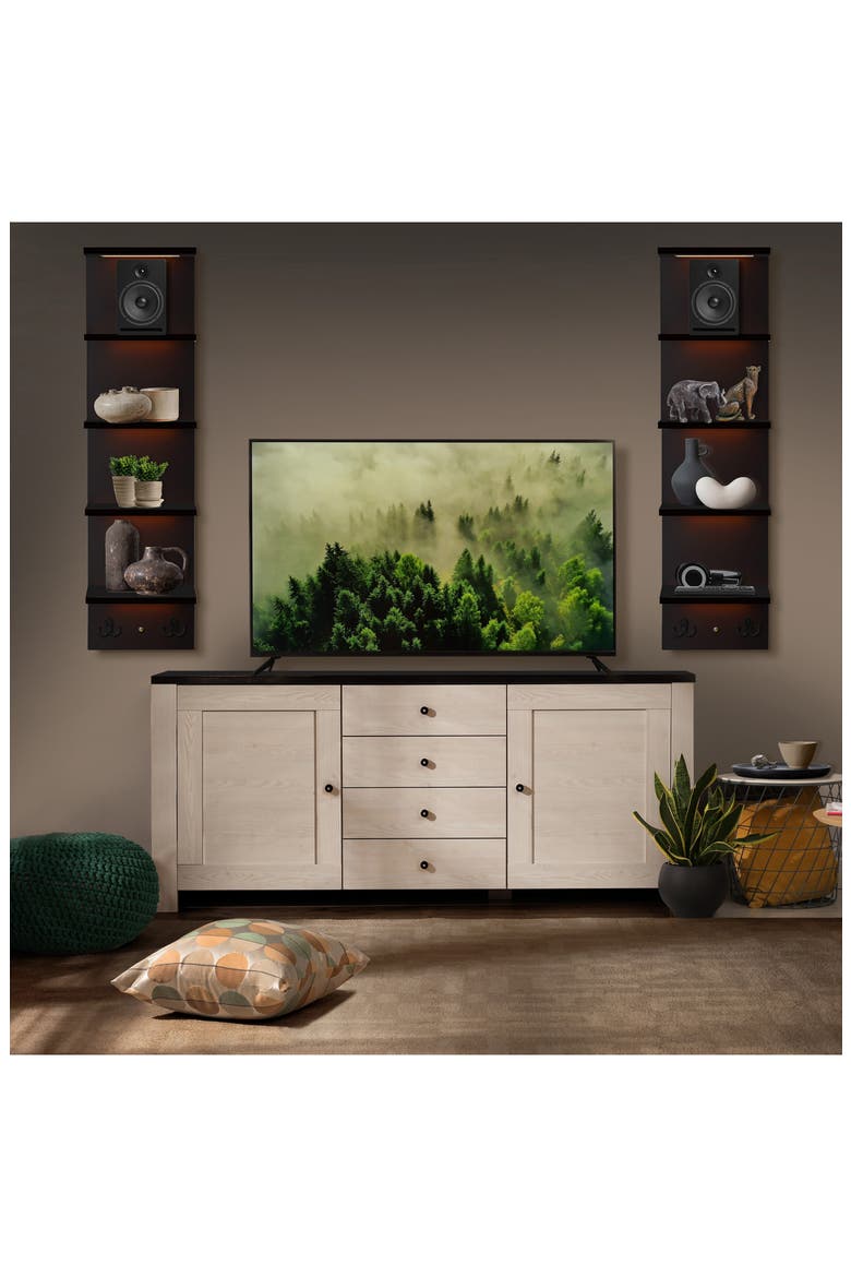 5-Tier Wall Mounted Floating Shelf, Alternate, color, BLACK