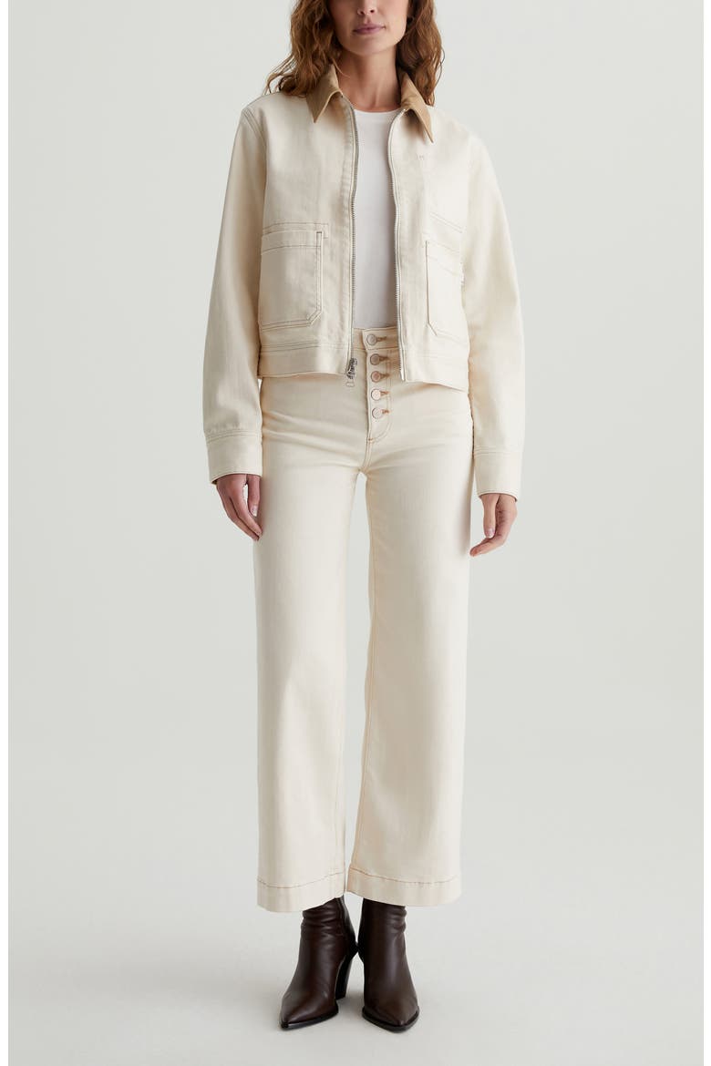 Jo Corduroy Collar Crop Denim Utility Jacket, Alternate, color, WHITE OAT/ SANDSTONE MIST
