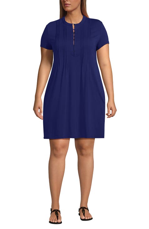 Plus Size Cotton Modal Pintuck Short Sleeve Dress