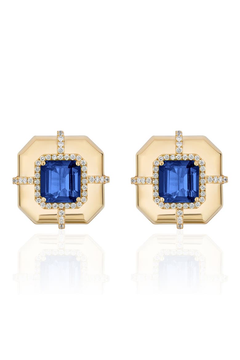 Diamond & Semiprecious Stone Stud Earrings, Alternate, color, DEEP BLUE