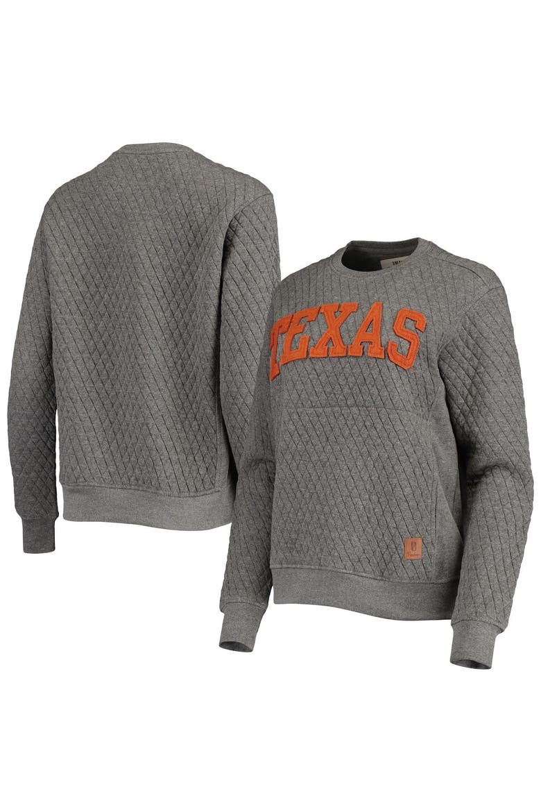 Women's Pressbox Heather Charcoal Texas Longhorns Moose Quilted Pullover Sweatshirt, Alternate, color, Heather Gray