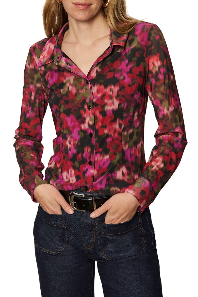 Mesh Button-Down Shirt, Alternate, color, BERRY GLOW RED