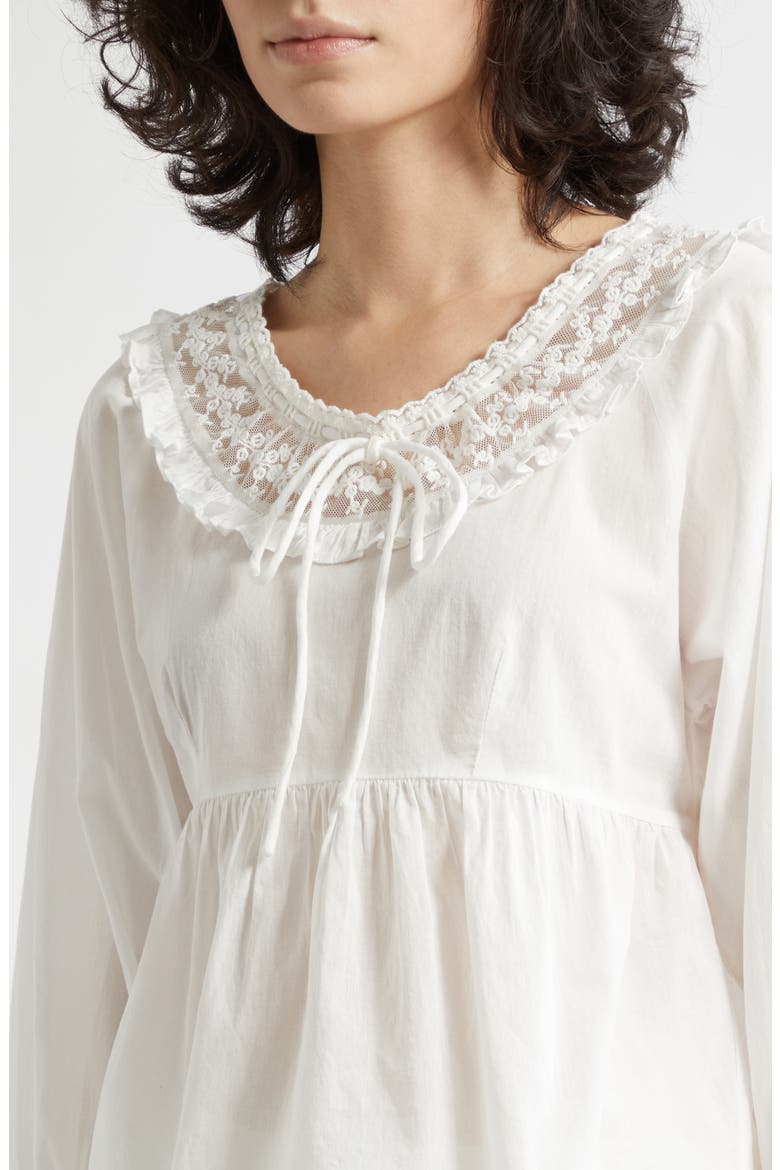 Danielle Floral Embroidered Lace Trim Babydoll Top, Alternate, color, VINTAGE WHITE