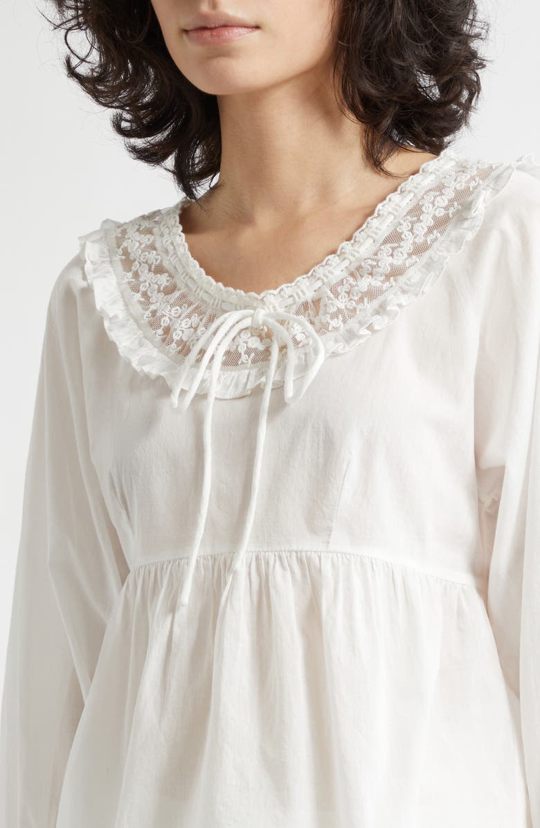 POSSE Danielle Floral Embroidered Lace Trim Babydoll Top, Alternate, color, Vintage White