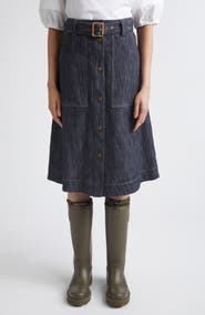 Moncler Belted Denim Midi Skirt