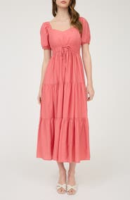AUGUST SKY Puff Sleeve Tiered Maxi Dress