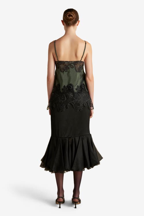 Marina Moscone Cady Skirt With Organza Founce Hem In Black