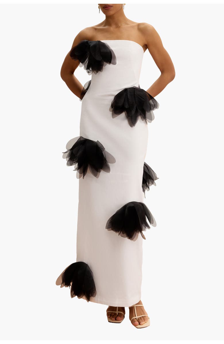 Malva Florea Strapless Floral-Appliqu Column Gown, Alternate, color, White