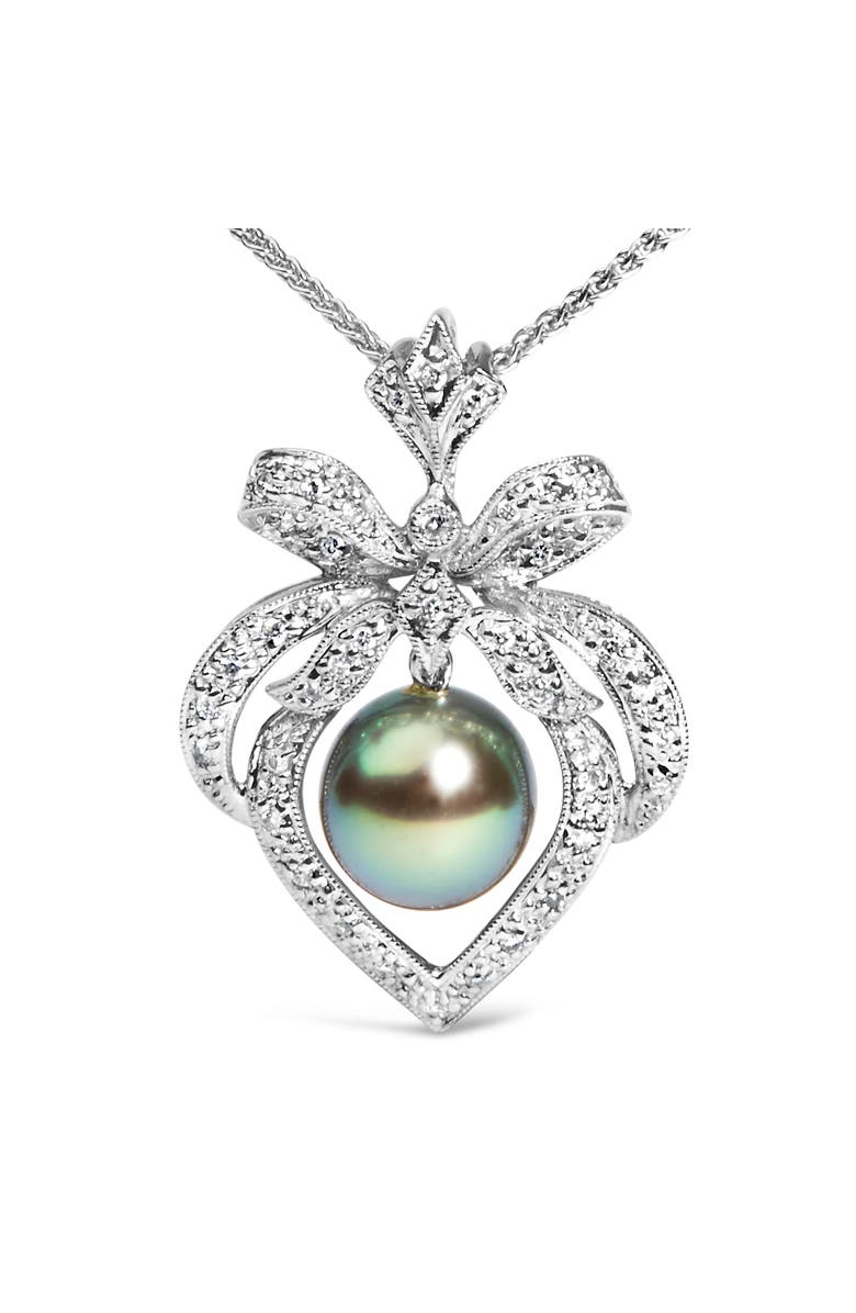 Haus of Brilliance 18K 3/4 Cttw Diamond Cultured Black Tahitian Pearl Heart Pendant Necklace, Alternate, color, White