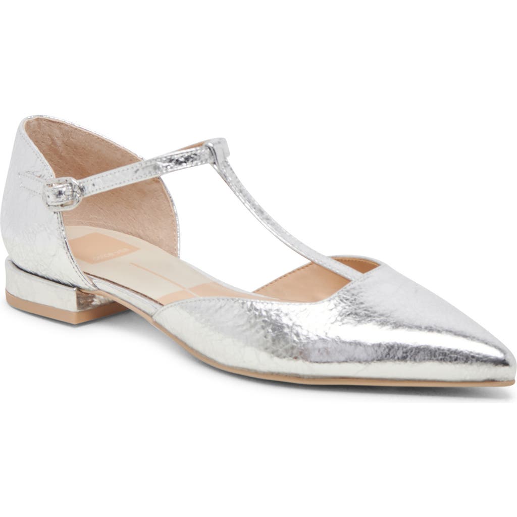 Dolce Vita Peaty T-strap Pointed Toe Flat In Silver