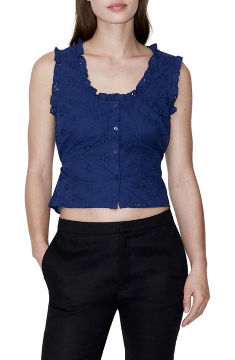 Embroidered Sleeveless Crop Top