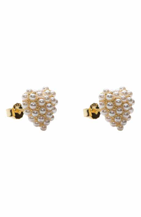 Argento Vivo Sterling Silver Heart Burst Faux Pearl Stud Earrings