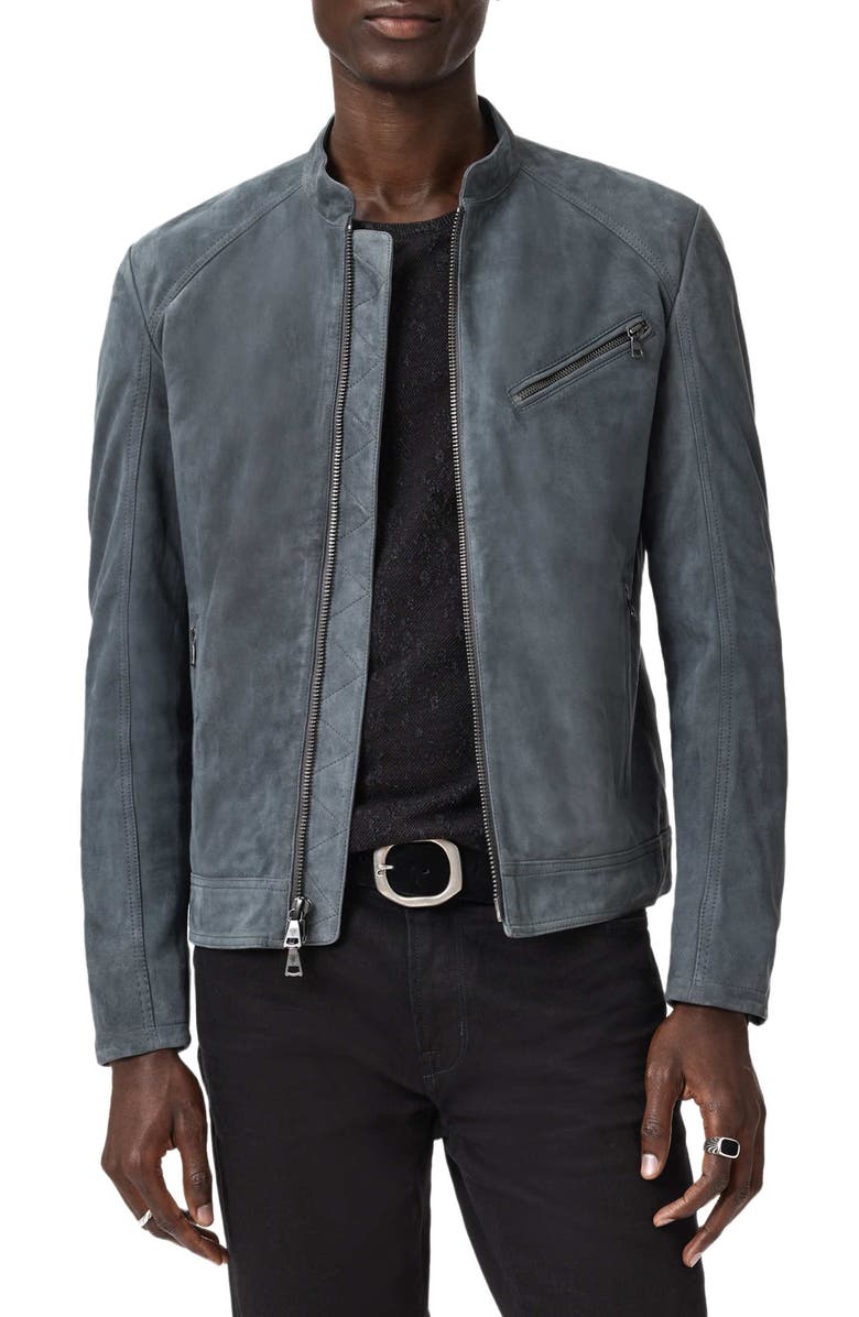 John Varvatos Wren Band Collar Suede Biker Jacket, Alternate, color, Deep Charcoal