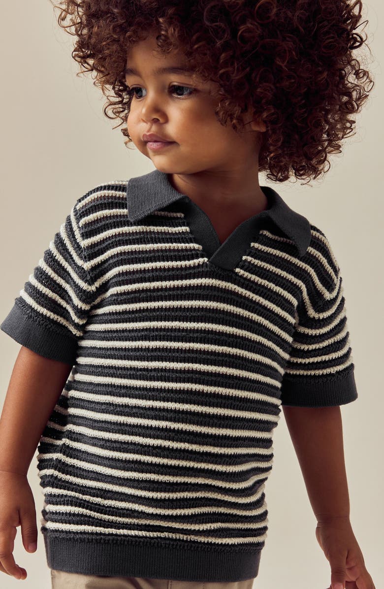 NEXT Kids' Stripe Cotton Polo Sweater, Alternate, color, Black