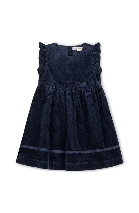 Girls Nunu Fleece-Lined Gingham Corduroy Dress (1-6y) -Beige
