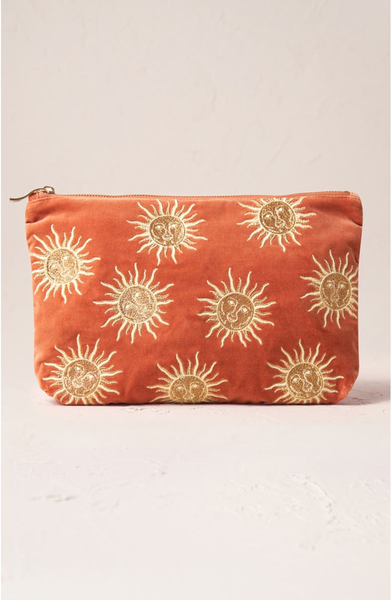 Elizabeth Scarlett Sun Goddess Velvet Everyday Pouch, Main, color, Rust