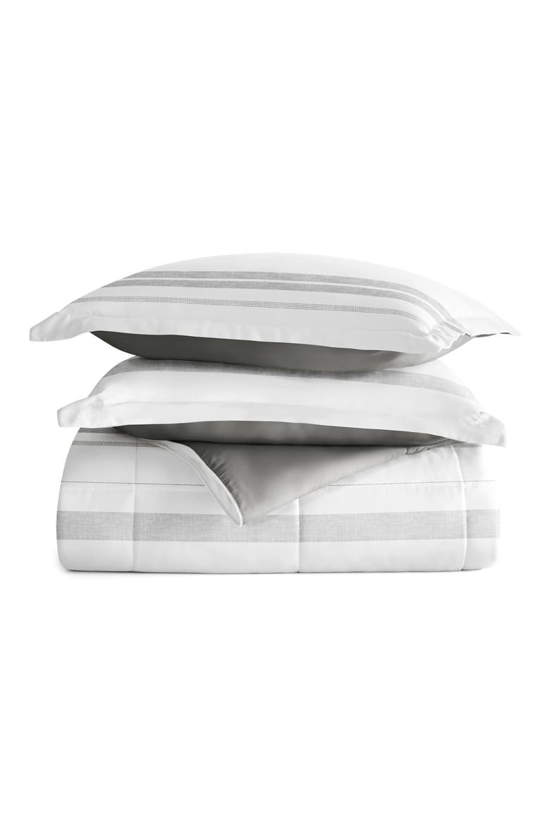 Stitched Stripe Reversible 3-Piece Comforter Set, Main, color, GRAY